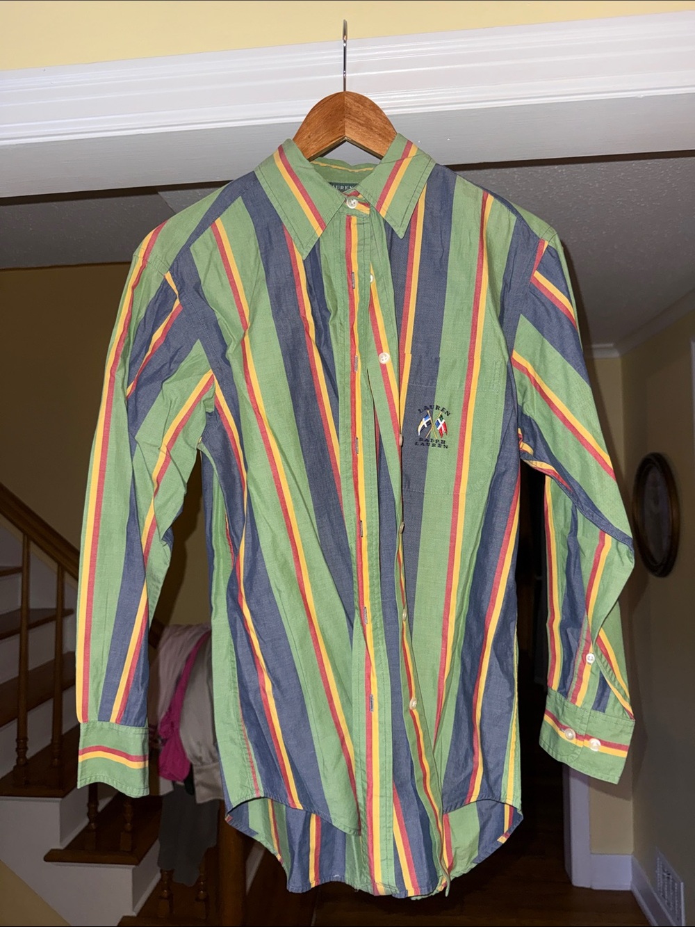Men's Striped Button-Down Shirt in Green by Unknown Brand